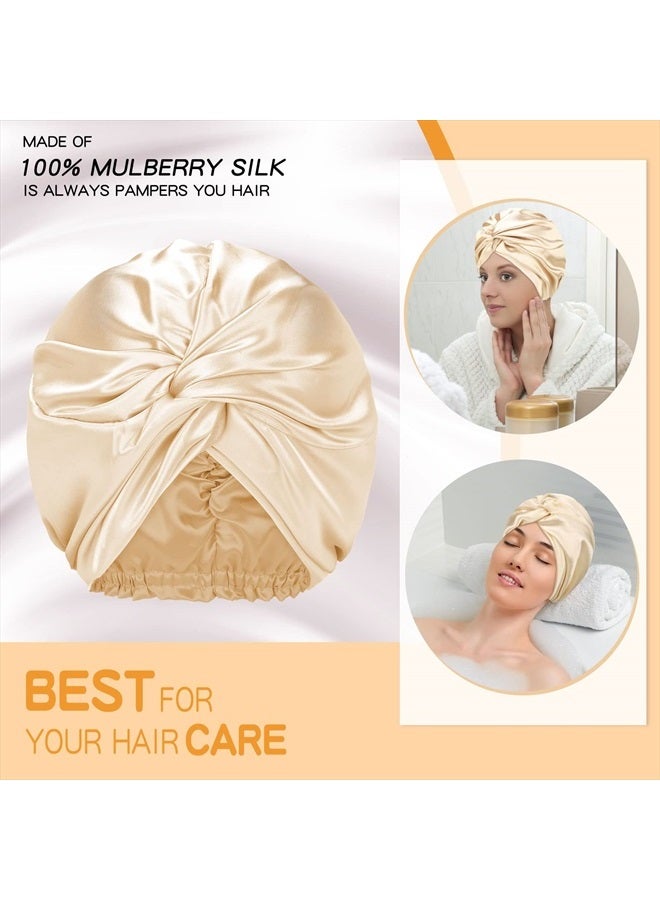 Vabean 3 Pieces Silk Hair Wrap for Sleeping Women Bonnet Silk Sleeping Bonnet Elastic Hair Care Sleep Cap for Natural Curly Hair (Beige) - Image 4