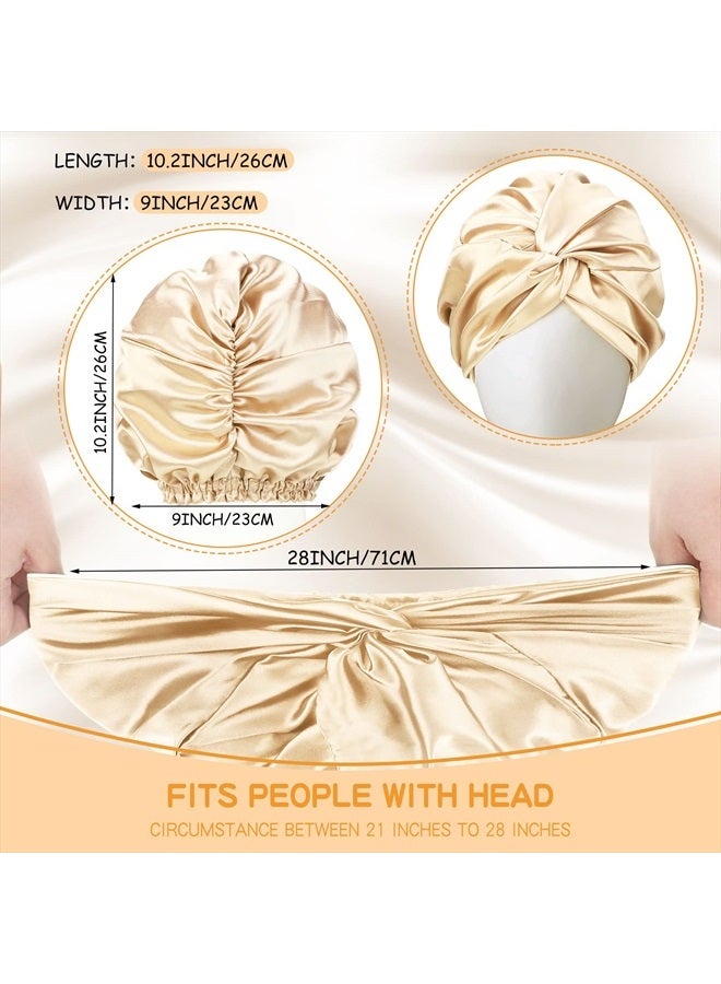 Vabean 3 Pieces Silk Hair Wrap for Sleeping Women Bonnet Silk Sleeping Bonnet Elastic Hair Care Sleep Cap for Natural Curly Hair (Beige) - Image 2