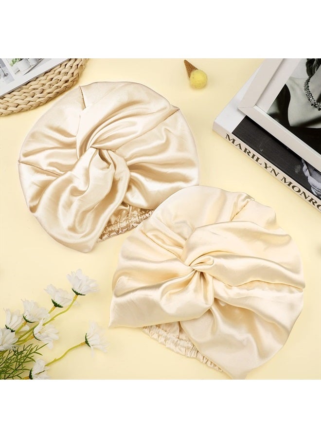 Vabean 3 Pieces Silk Hair Wrap for Sleeping Women Bonnet Silk Sleeping Bonnet Elastic Hair Care Sleep Cap for Natural Curly Hair (Beige) - Image 5