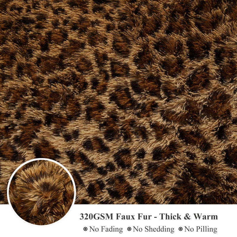 XeGe Fluffy Faux Fur Cheetah Print Bed Blanket Kids Adults Couples, Plush Fuzzy Wrap Round Large Leopard Queen Size Warm Shaggy Furry Blanket for Couch Sofa Bedroom Living Room, Brown, 90x90, Queen - Image 5