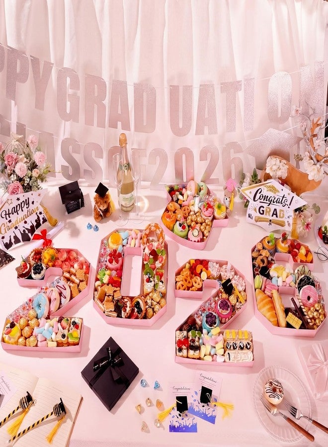 Tellingyou 5 Pcs 14.6" 2026 Graduation Charcuterie Number Fillable Cardboard Box Food Tray for Graduation Party Number Grad Hat Fillable Tray Chocolate Candy Party Supplies(Light Pink) - Image 2