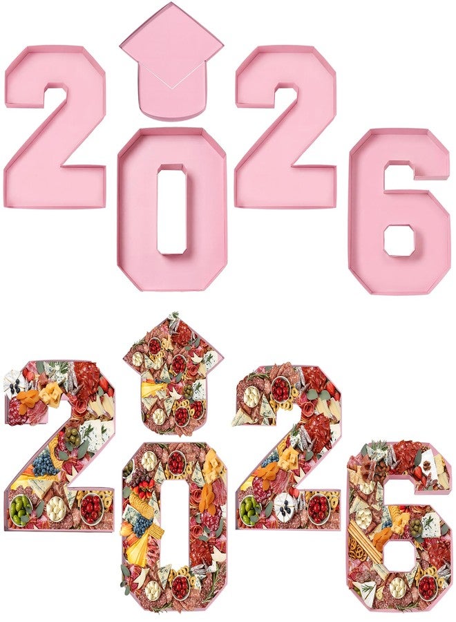 Tellingyou 5 Pcs 14.6" 2026 Graduation Charcuterie Number Fillable Cardboard Box Food Tray for Graduation Party Number Grad Hat Fillable Tray Chocolate Candy Party Supplies(Light Pink) - Image 1