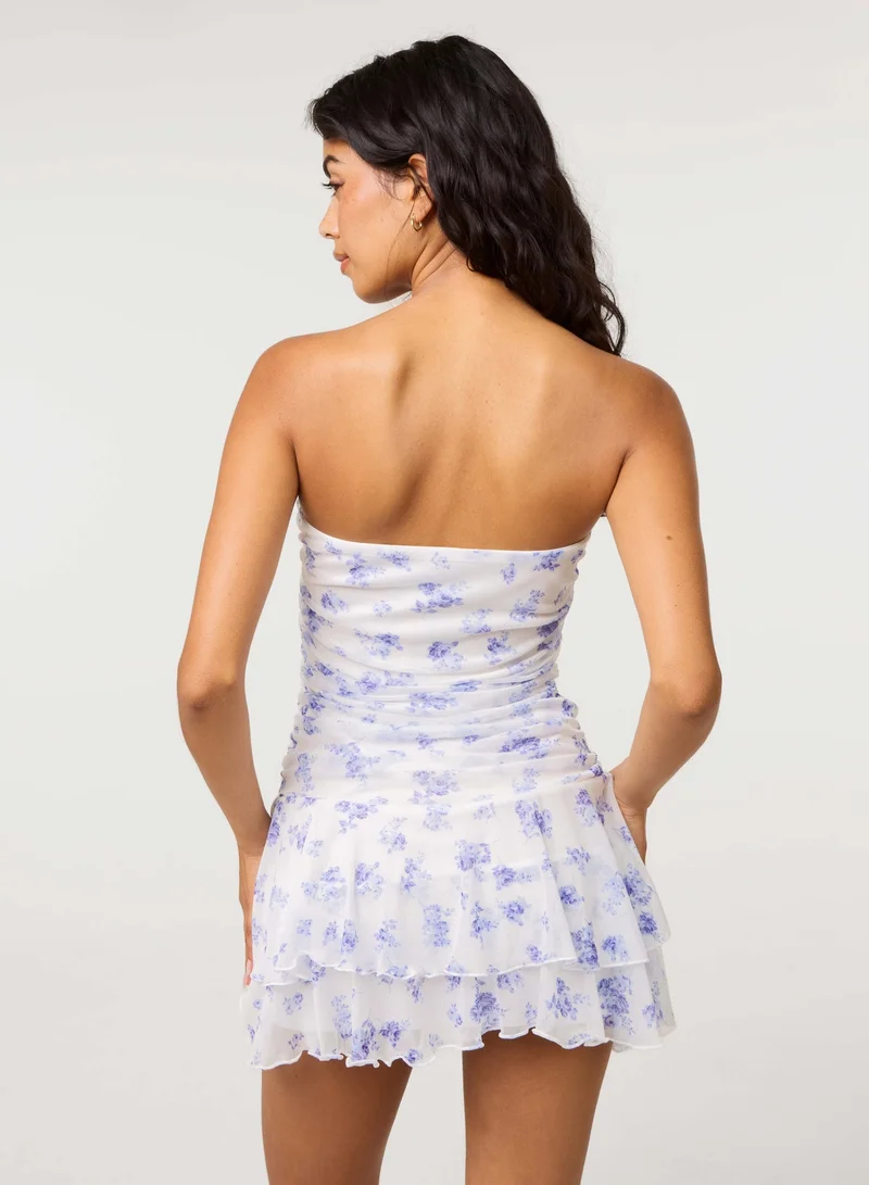 بينك فانيلا Bandeau Mesh Ditsy Tie Front Mini Dress