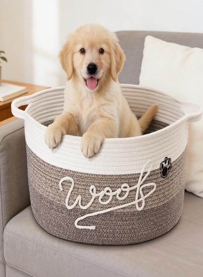 Degeyoyo Woof Dog Toy Basket with Handles, Large Dog Toy Storage Bin with Paw Print, Woven Dog Basket for Blankets, Toys, Chews, Pet Toy Box for Nursery, Living Room, Bedroom, 17”x12”x9, Brown - Image 5