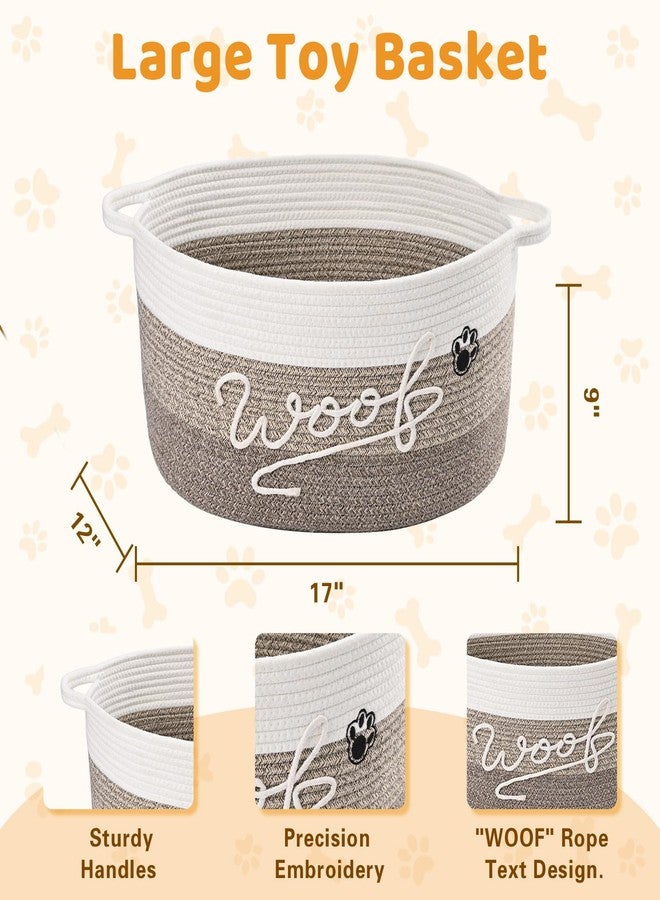 Degeyoyo Woof Dog Toy Basket with Handles, Large Dog Toy Storage Bin with Paw Print, Woven Dog Basket for Blankets, Toys, Chews, Pet Toy Box for Nursery, Living Room, Bedroom, 17”x12”x9, Brown - Image 4