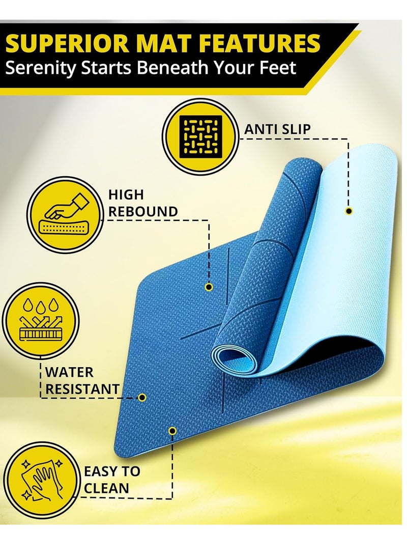 RIGID FITNESS Yoga Mat 6mm with Alignments - Anti-Slip TPE Yoga Mat with Carry Bag - Precision Alignment Lines, Double Colors, Lightweight & Durable for All Fitness Exercises- 183 * 66cm*0.6cm Thick  - Image 2