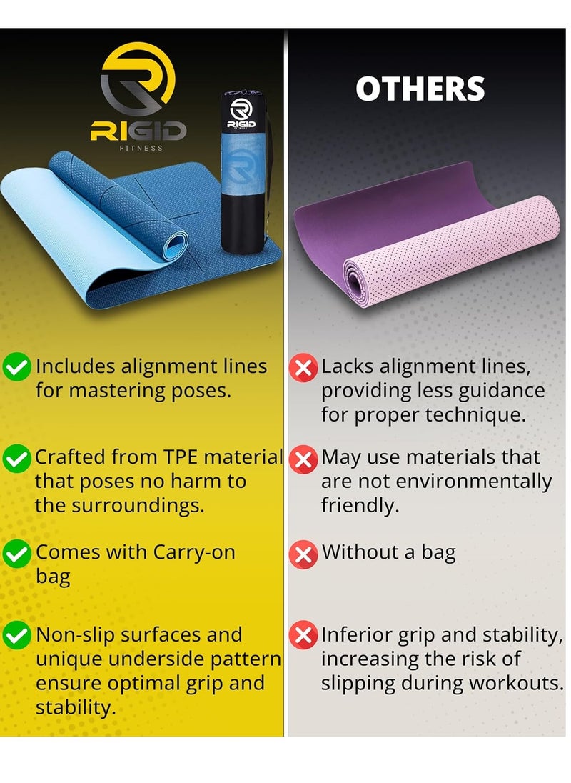 RIGID FITNESS Yoga Mat 6mm with Alignments - Anti-Slip TPE Yoga Mat with Carry Bag - Precision Alignment Lines, Double Colors, Lightweight & Durable for All Fitness Exercises- 183 * 66cm*0.6cm Thick  - Image 3