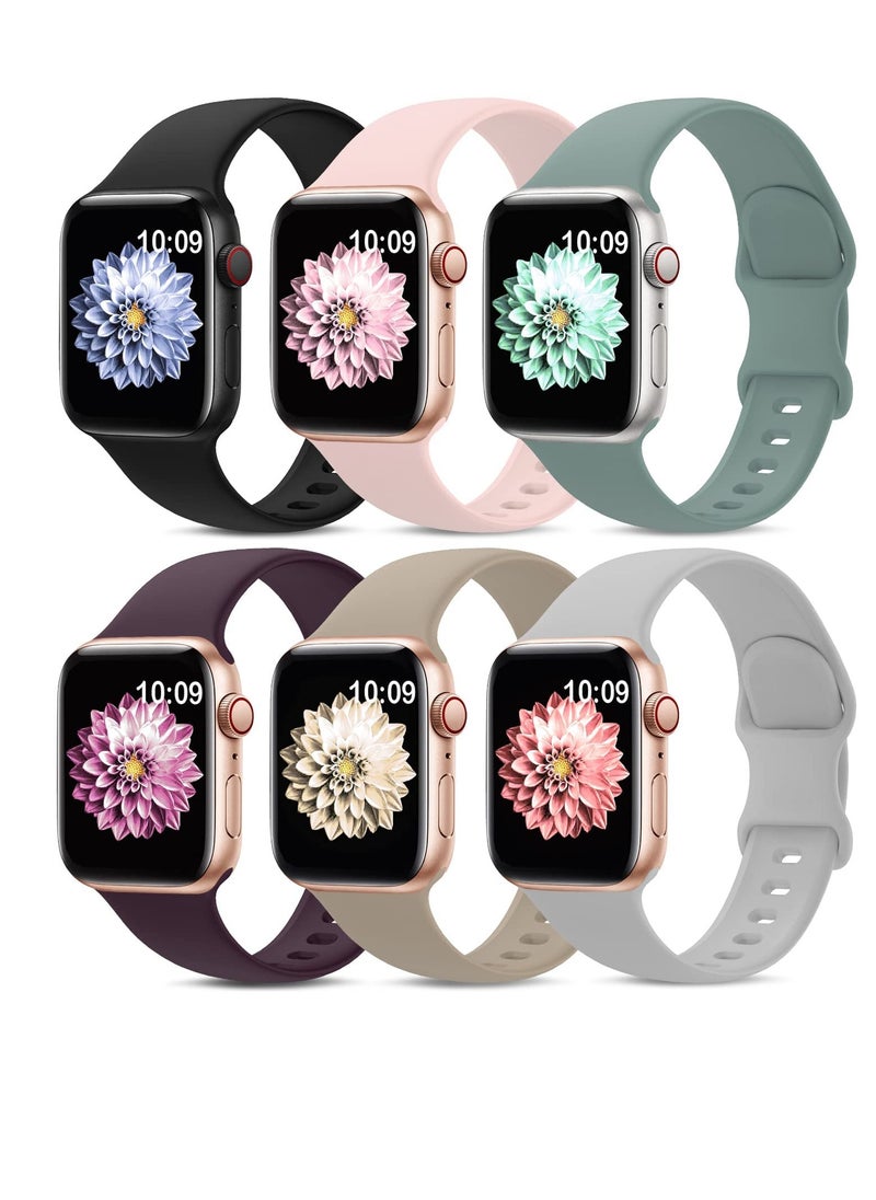 SYOSI - 6 Pack Sport Bands Compatible with Apple Watch Band 38mm 40mm 41mm 42mm 44mm 45mm, Soft Silicone Waterproof Strap Wristbands Compatible with iWatch Apple Watch Series 7 6 5 4 3 2 1 SE (42/44/45 mm) - Image 1