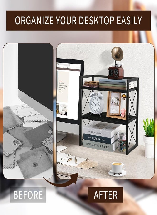 YINMIT Desktop Shelf Organizer, 2 Tier Office Shelves, Wood Desk Organizer Storage Rack and Freestanding Display shelf for Office, Dormitory, Home(Black) - Image 5