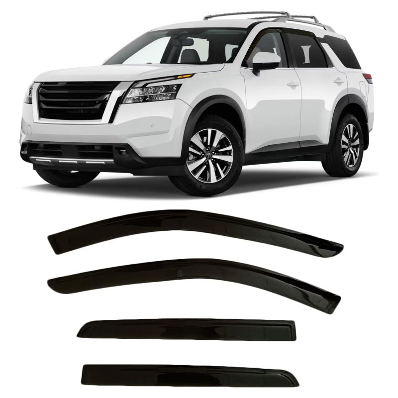 20222025 TapeOn Rain Guards for Nissan Pathfinder Side Window Visor Deflectors S SV SL Platinum Rock Creek Smoke Tinted Vent Shades 2023 2024