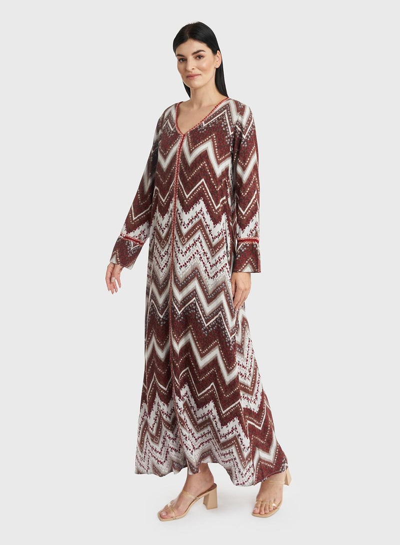 KASHKHA Rayon Chevron Print Crochet Lace Work Jalabiya - Image 3