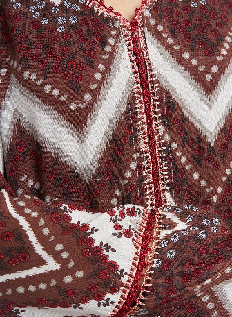 KASHKHA Rayon Chevron Print Crochet Lace Work Jalabiya - Image 5