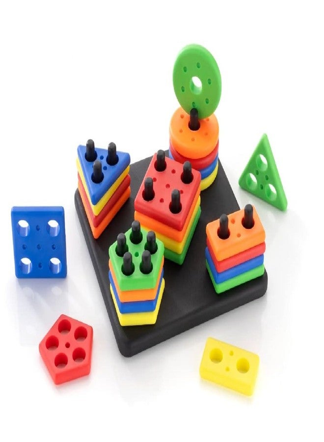 ADKD Geometric Board Blocks Sorting and Stacking Education Shapes and Colour Recognition Toys for Kids-Multicolor (Geo Block 2) - Image 1