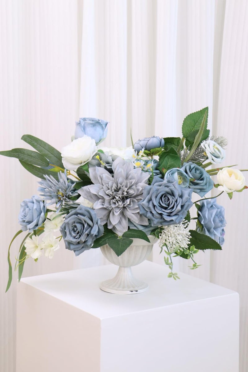 Piklado Artificial Flower Combination Box Set Artificial Flower Loose Leaves and Stems DIY Wedding Center Bouquet Bride Wedding Baby Shower(Grey White Blue) - Image 3