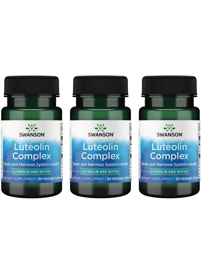 Swanson Luteolin Complex w/Rutin - Brain Support Supplement Promoting Memory, Mood & Cognitive Health - Natural Formula to Help Maintain Nervous System - (30 Veggie Capsules) (3 Pack)
