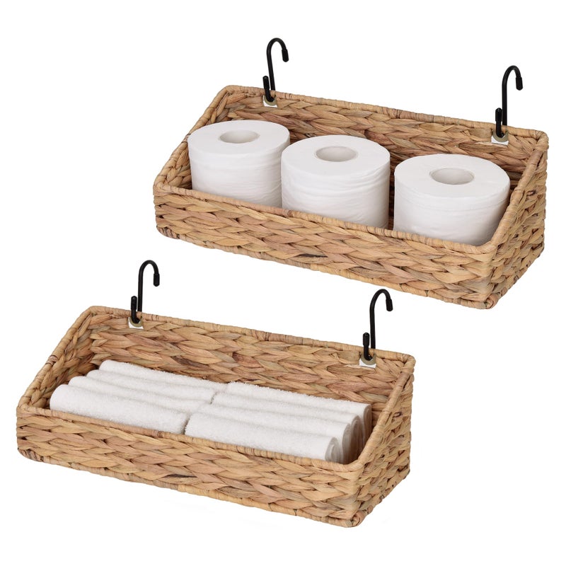 StorageWorks Woven Wall Baskets for Storage, Water Hyacinth Baskets for Shelf, Wall Storage for Kitchen and Bathroom, Hanging Baskets for Organizing, 2 Pack - Image 1