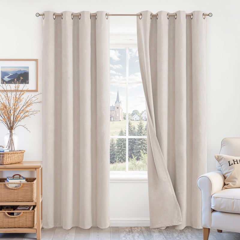 BGment 100% Blackout Curtains for Bedroom 52x84 Inch 2 Panels, Tan Linen Thermal Insulated Light Blocking Grommet Window Drapes for Living Room Farmhouse - Image 1