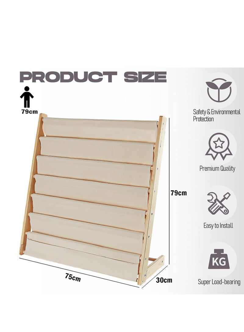 MIXDE Kids Bookshelf with Deep Sleeve Storage,7-Tier Natural Wood Kids Book Rack Storage Baby Bookcase Organizer Magazine Rack Toddler Book Shelf Organizer for Bedroom Playroom Toy Storage - Image 3