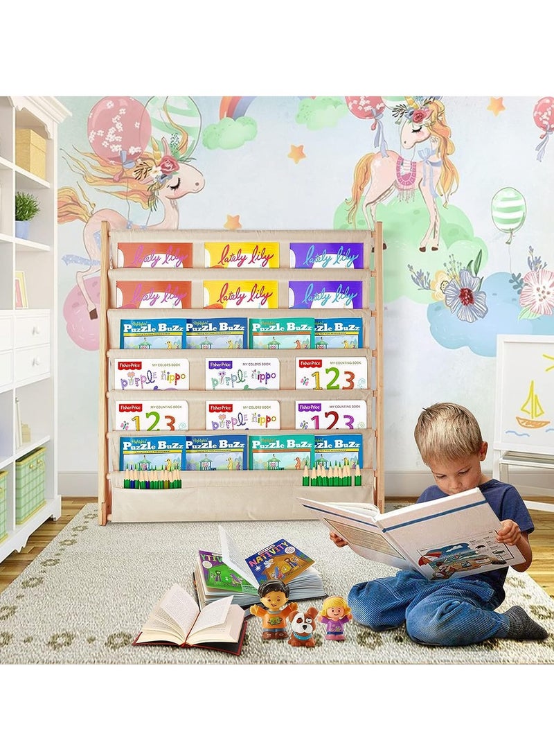 MIXDE Kids Bookshelf with Deep Sleeve Storage,7-Tier Natural Wood Kids Book Rack Storage Baby Bookcase Organizer Magazine Rack Toddler Book Shelf Organizer for Bedroom Playroom Toy Storage - Image 2