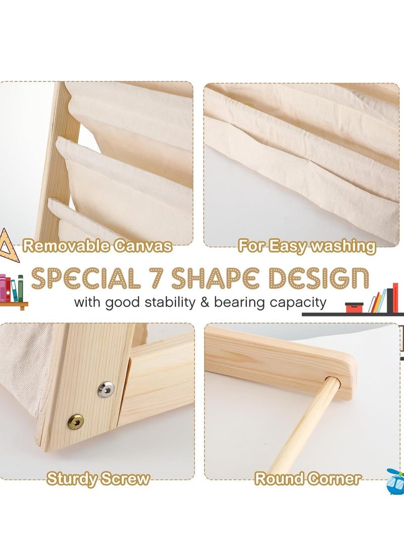 MIXDE Kids Bookshelf with Deep Sleeve Storage,7-Tier Natural Wood Kids Book Rack Storage Baby Bookcase Organizer Magazine Rack Toddler Book Shelf Organizer for Bedroom Playroom Toy Storage - Image 5
