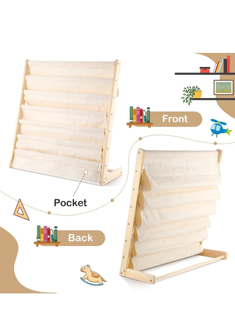 MIXDE Kids Bookshelf with Deep Sleeve Storage,7-Tier Natural Wood Kids Book Rack Storage Baby Bookcase Organizer Magazine Rack Toddler Book Shelf Organizer for Bedroom Playroom Toy Storage - Image 4