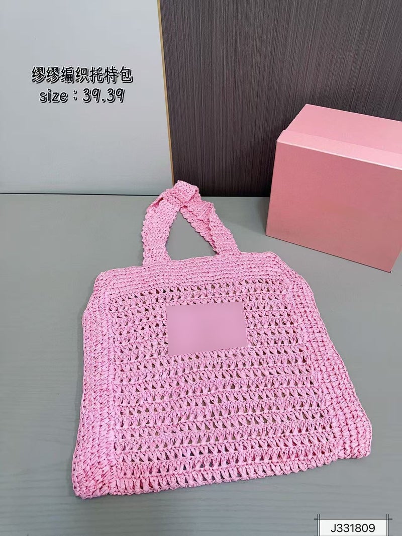 Striped Embroidered Hollow Woven Bag Crochet Bag Women'S Casual Handbag Shoulder Bag Lightweight Style - Image 1