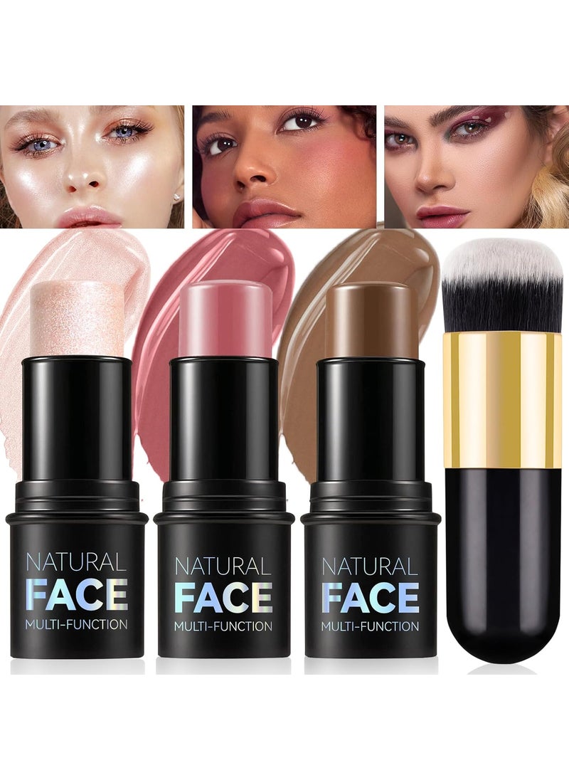 LSxia 3Pcs Cream Contour Stick Makeup Kit  Cream Blush Stick Highlighter Stick Contour Bronzer Stick for Cheeks Waterproof Long Lasting Blendable Contour Stick Trio for Face Makeup 02 05 06 