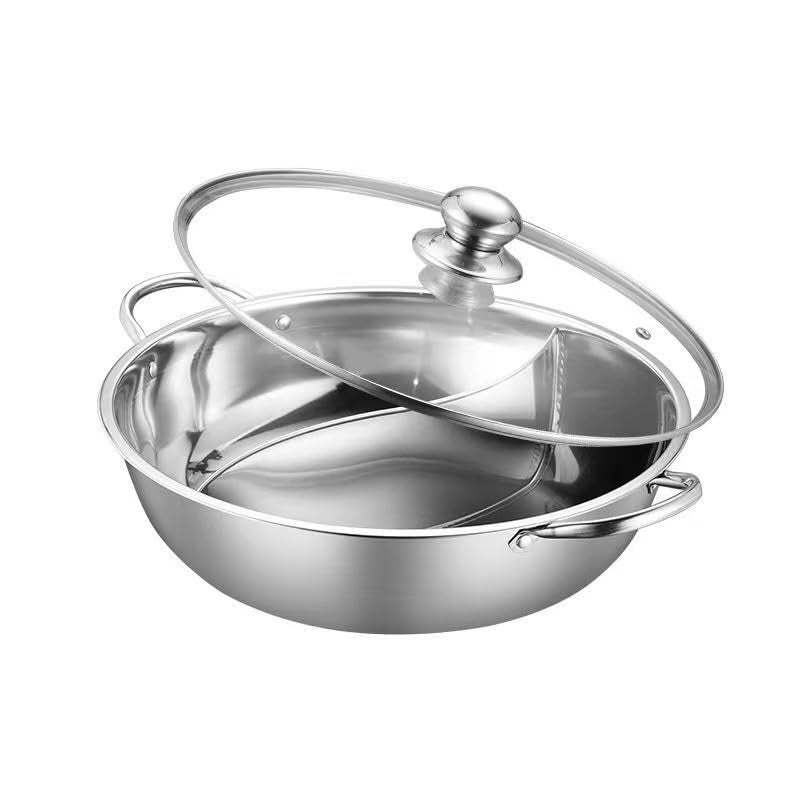 Delavala Stainless Steel Hot Pot with Divider 32cm DoubleFlavor Shabu Shabu Pot Dual Sided Soup Cookware for Induction Cooktop Gas Stove Rice Cooker Steamer Multicooker - Image 1