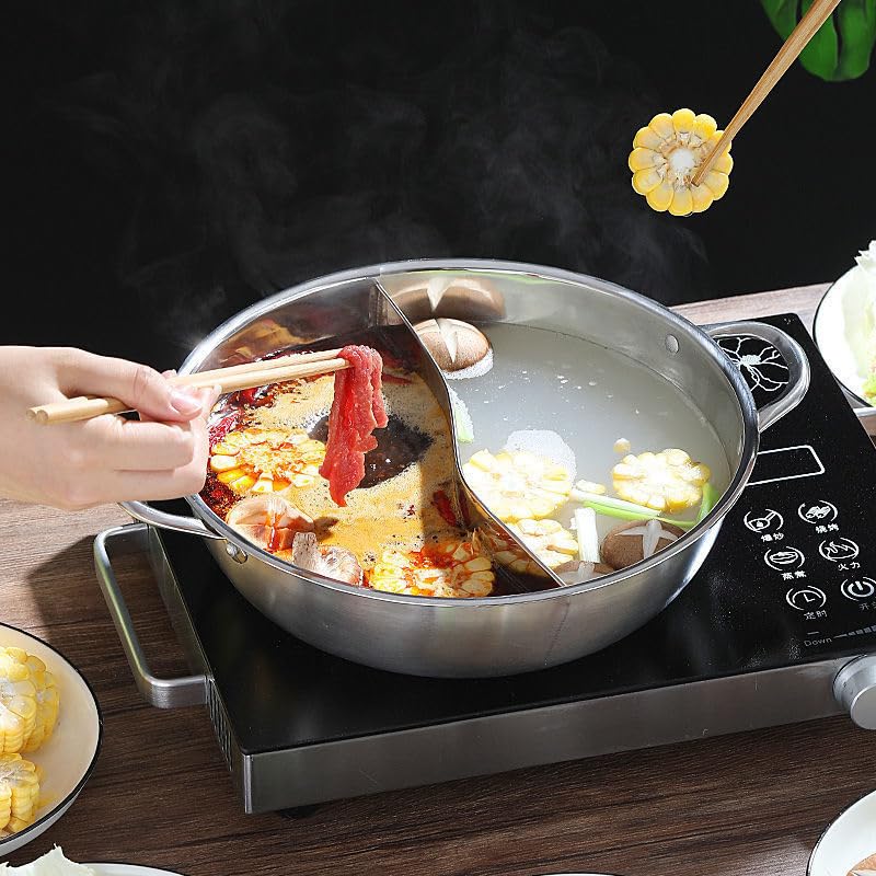 Delavala Stainless Steel Hot Pot with Divider 32cm DoubleFlavor Shabu Shabu Pot Dual Sided Soup Cookware for Induction Cooktop Gas Stove Rice Cooker Steamer Multicooker - Image 2