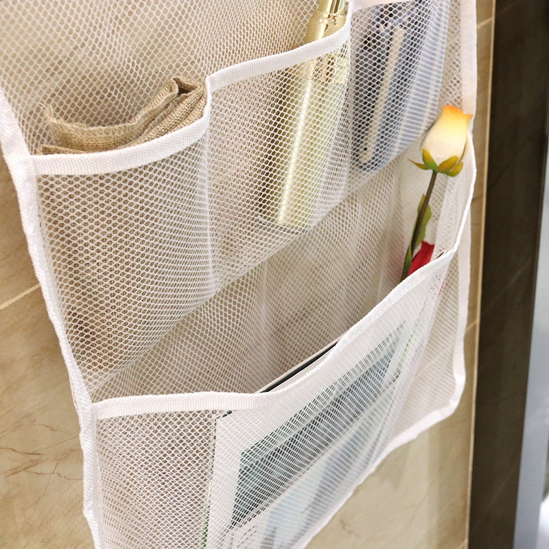Multifunction Premium Bathtub Toy Organizer Set Mesh Net Storage Bath Product Storage with Strong Cup Hooks 45x52cm (White) - Image 1