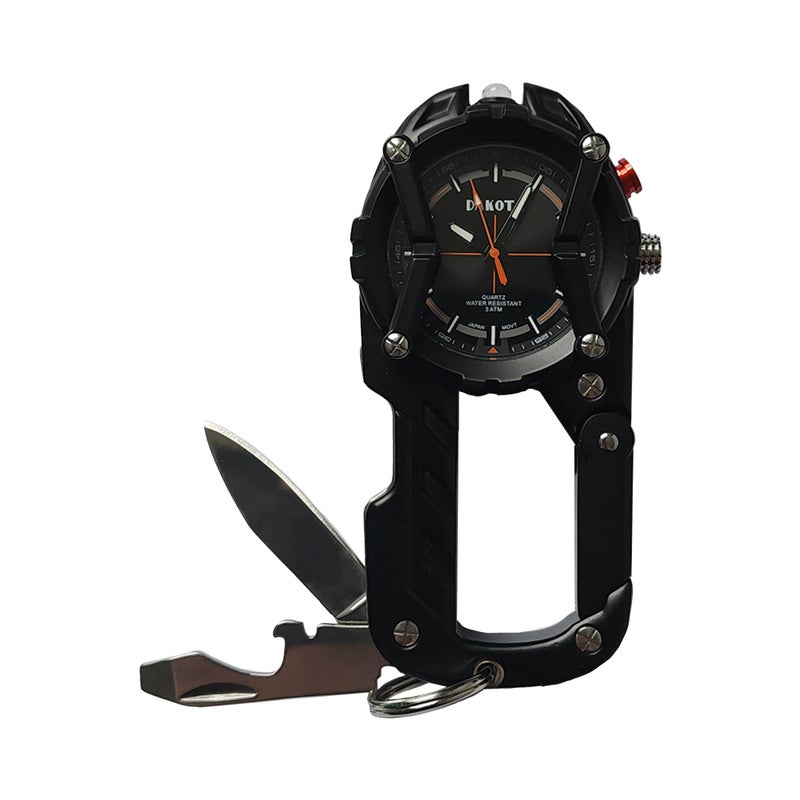Dakota Multitool Clip Watch for Men â€“ Black | 100ft Water Resistant Clip-On Watch with LED Light, Bottle Opener, Screwdriver & Carabiner â€“ Outdoor Work, Camping, Hiking Tool - Image 1