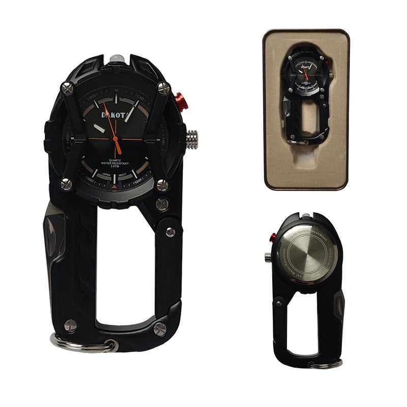 Dakota Multitool Clip Watch for Men â€“ Black | 100ft Water Resistant Clip-On Watch with LED Light, Bottle Opener, Screwdriver & Carabiner â€“ Outdoor Work, Camping, Hiking Tool - Image 3