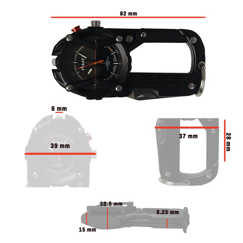 Dakota Multitool Clip Watch for Men â€“ Black | 100ft Water Resistant Clip-On Watch with LED Light, Bottle Opener, Screwdriver & Carabiner â€“ Outdoor Work, Camping, Hiking Tool - Image 5
