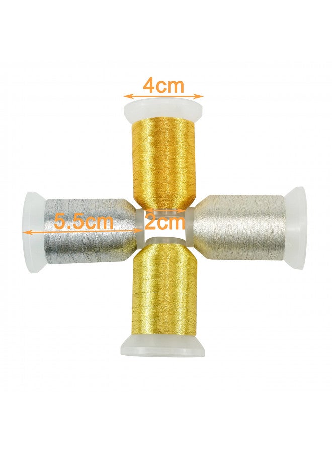 New brothread 4pcs (2 Gold+2 Silver Colors) Metallic Embroidery Machine Thread Kit 500M (550Y) Each Spool for Computerized Embroidery and Decorative Sewing - Image 2