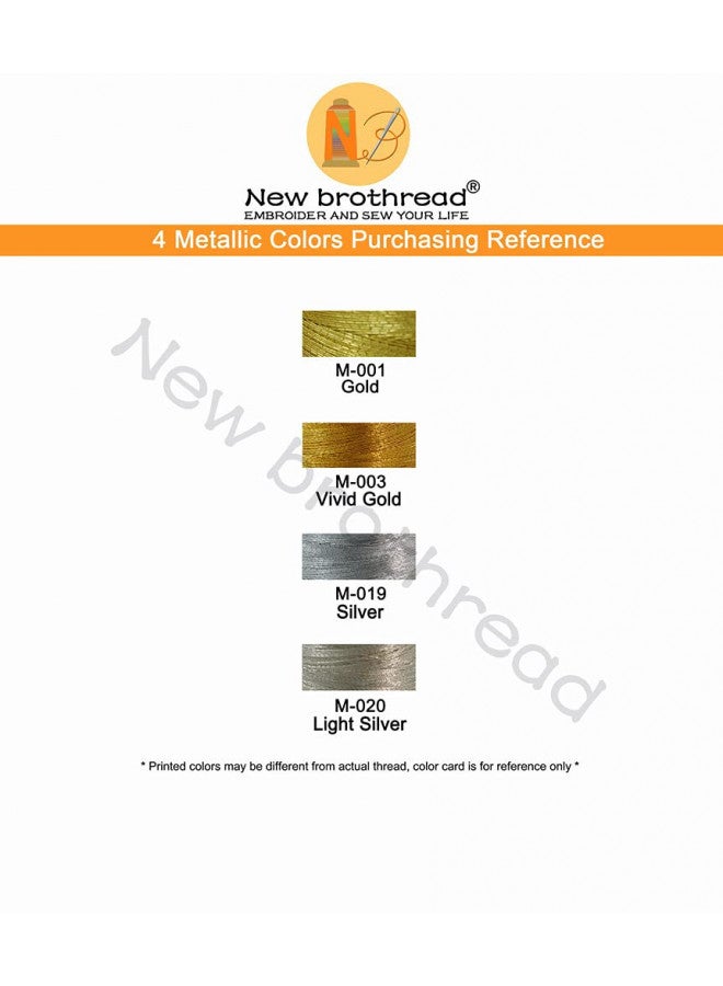 New brothread 4pcs (2 Gold+2 Silver Colors) Metallic Embroidery Machine Thread Kit 500M (550Y) Each Spool for Computerized Embroidery and Decorative Sewing - Image 4