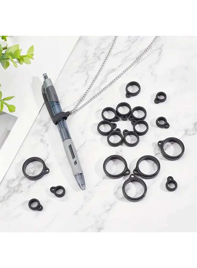 30pcs Black Silicone Anti Lost Rings Adjustable Pen Holders Keychain Accessories - Image 1