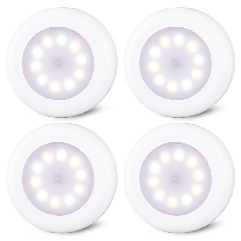 STAR-SPANGLED 4 Pack 3.1â€ Dimmable Push Tap Lights, Stick on LED Touch Puck Lights AA Battery Operated, 3 Color Modes Sticky Button Lamps for Classroom, Kitchen, Under Cabinet, Closet - Image 1
