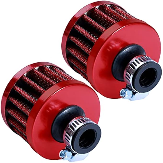 AICARS 12mm Cold Air Intake Filter for Motorcycle Turbo Vent Breather Air Intake Red- 2Pcs - Image 1