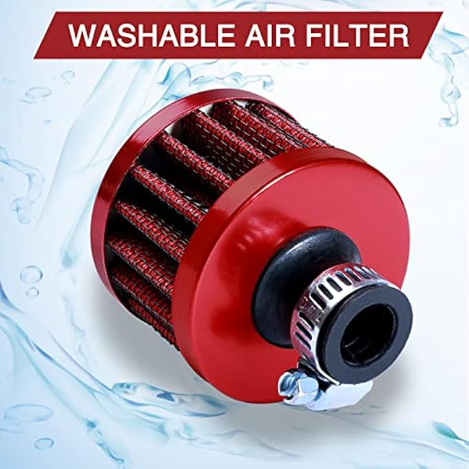 AICARS 12mm Cold Air Intake Filter for Motorcycle Turbo Vent Breather Air Intake Red- 2Pcs - Image 4