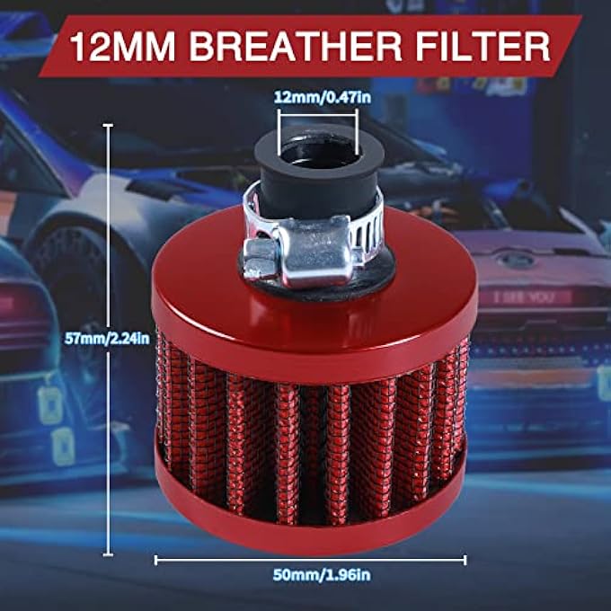 AICARS 12mm Cold Air Intake Filter for Motorcycle Turbo Vent Breather Air Intake Red- 2Pcs - Image 3