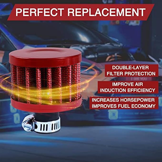 AICARS 12mm Cold Air Intake Filter for Motorcycle Turbo Vent Breather Air Intake Red- 2Pcs - Image 5