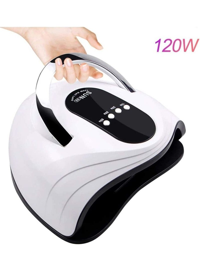 عام مصباح LED للأظافر ، مجفف سريع للأظافر 120 وات لعلاج طلاء الجل مع 4 موقتات ، مقبض محمول ، مستشعر أوتوماتيكي كبير للفضاء (أبيض) - Image 1