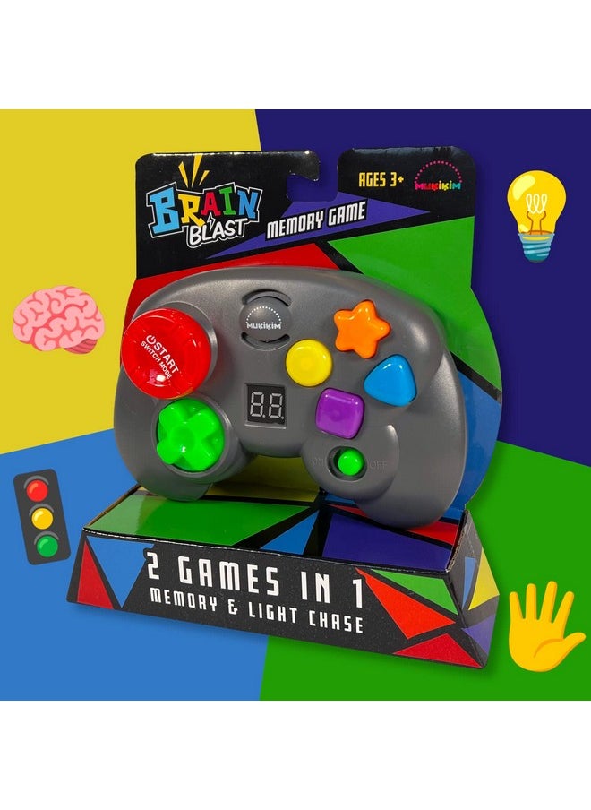 MukikiM - Brain Blast Memory & Light Chase 2 Games In 1. Exciting & Unique Electronic Handheld Game For Kids Ages 3+. Challenge Yourself To Repeat The Patterns & Advance To Higher Levels - Image 1