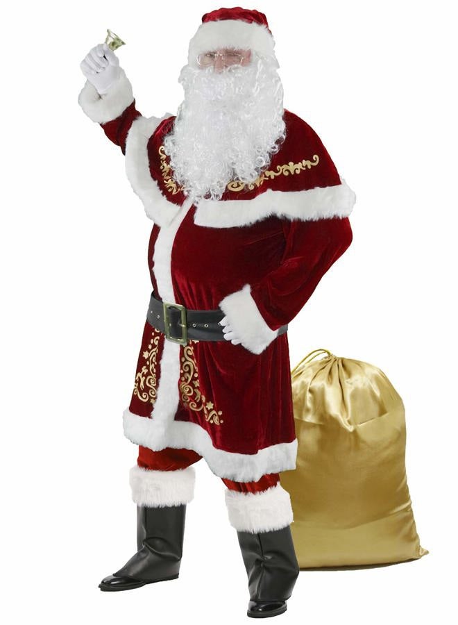 Halfjuly Men's Santa Costume Set Christmas 12pcs Deluxe Velvet Adult Santa Claus Suit, Red, XXL - Image 1