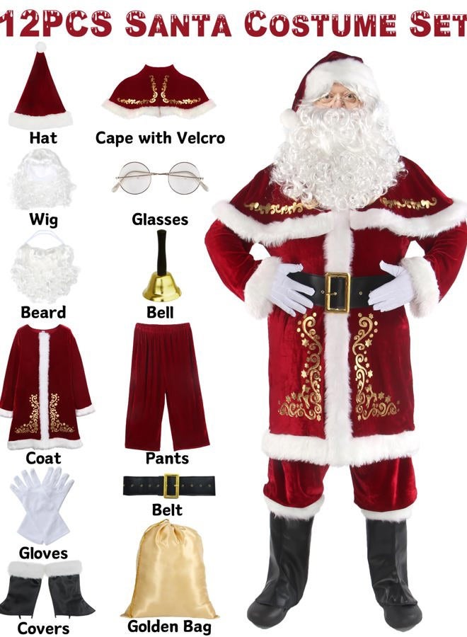 Halfjuly Men's Santa Costume Set Christmas 12pcs Deluxe Velvet Adult Santa Claus Suit, Red, XXL - Image 5
