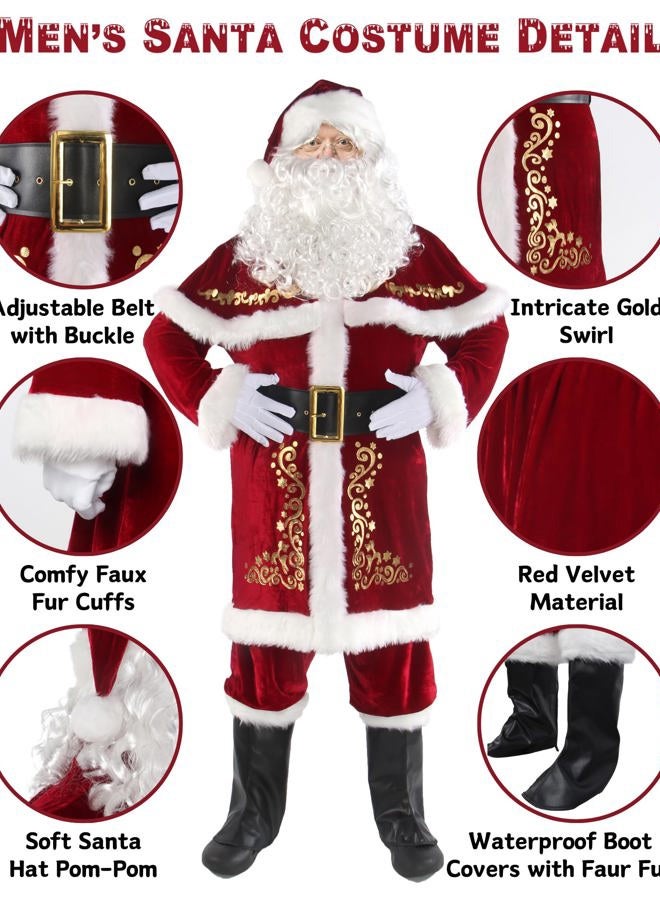 Halfjuly Men's Santa Costume Set Christmas 12pcs Deluxe Velvet Adult Santa Claus Suit, Red, XXL - Image 4