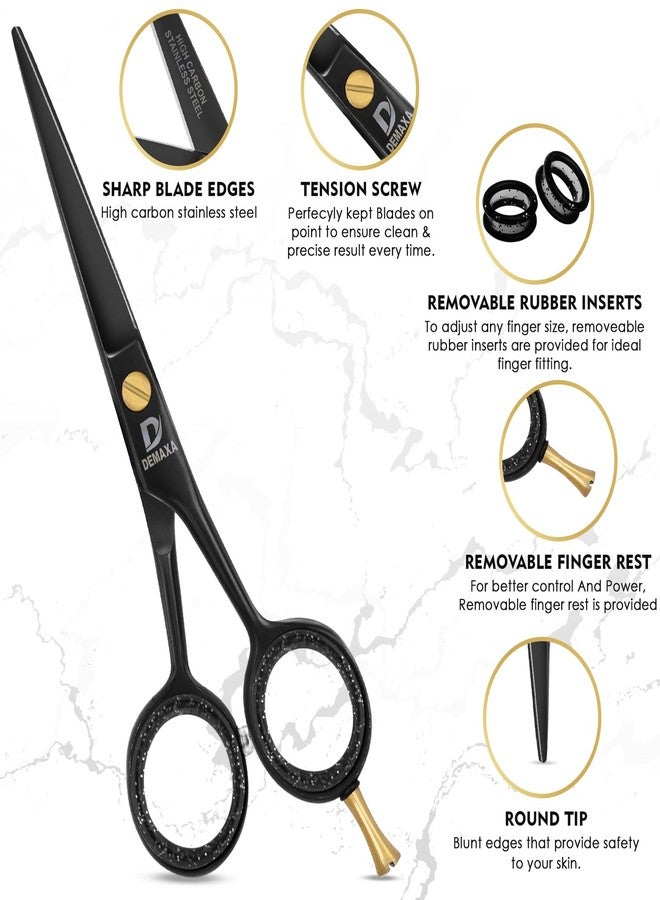 DEMAXA 5" Professional Mustache Scissors Beard Scissors for Men with Fine tip Tweezers 1 Mustache Comb 1 Beard Comb & Pouch – Beard Trimming kit & Mustache Kit (Black Shears With Tweezer) - Image 4