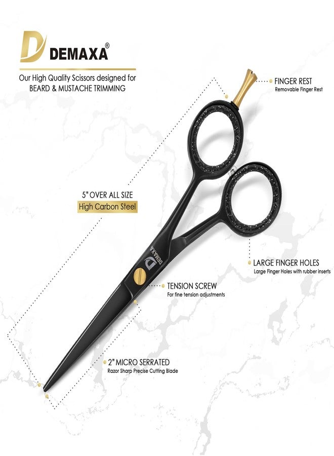 DEMAXA 5" Professional Mustache Scissors Beard Scissors for Men with Fine tip Tweezers 1 Mustache Comb 1 Beard Comb & Pouch – Beard Trimming kit & Mustache Kit (Black Shears With Tweezer) - Image 5