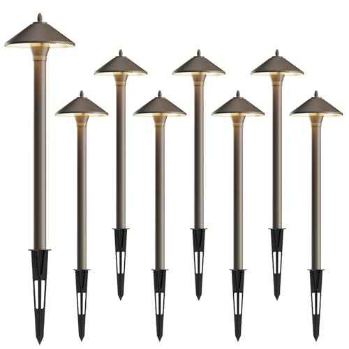 GOODSMANN Landscape Lighting Outdoor Low Voltage Landscape Lighting Kits 8PK Pathway Lights Wired 10W 25 Lumen 2700K Warm White Metal 12V Bronze Electric Sidewalk Walkway Lights with Cable Connectors - Image 1