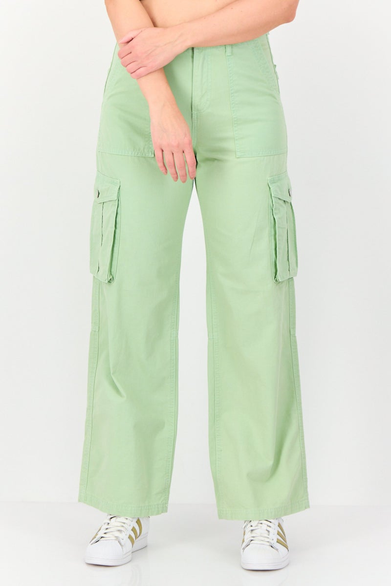 Don't Call Me Jennyfer Women Regular Fit High Rise Solid Cargo Pants, Mint Green - Image 1